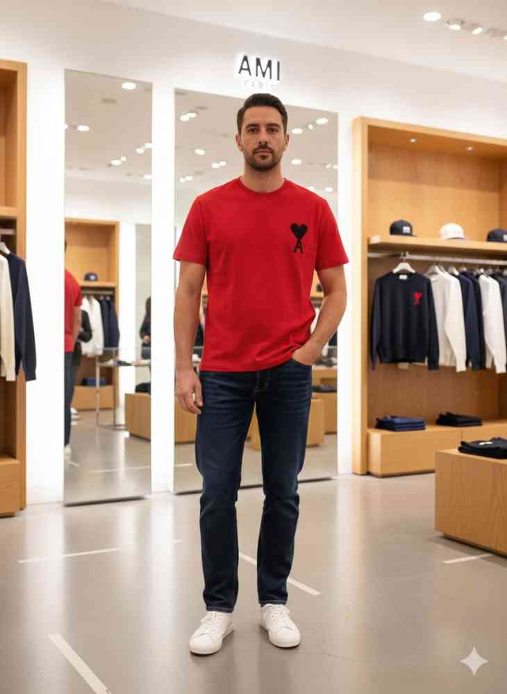 Ami Red Premium Quality Heart Logo T-shirt-thumb-0