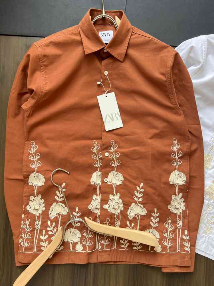Orange Zara White Premium Qaulity Cotton Shirt