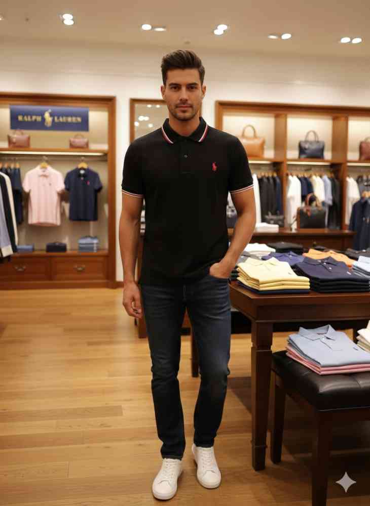 Black Ralph Lauren Red Premium Collar T-shirt