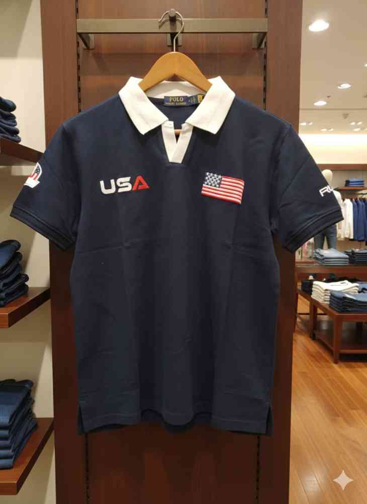 Ralph Lauren Blue Premium Collar T-shirt-thumb-3