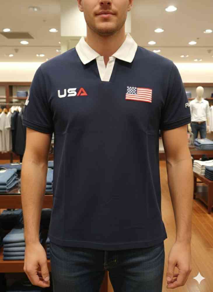 Ralph Lauren Blue Premium Collar T-shirt-thumb-1