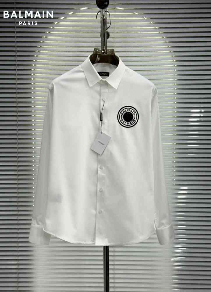 White Balmain Embroidered Black Premium Cotton Shirt
