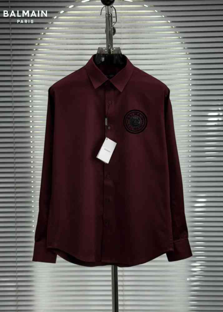 Wine Balmain Embroidered Black Premium Cotton Shirt