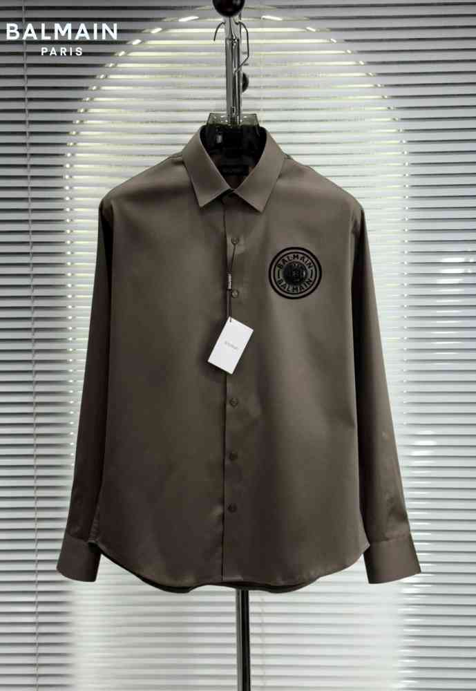 Brown Balmain Embroidered Black Premium Cotton Shirt