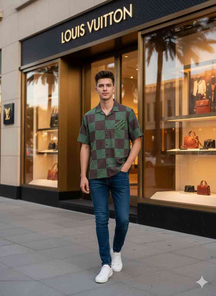 Louis Vuitton Printed Premium Quality Short Sleeve Shirt-thumb-0