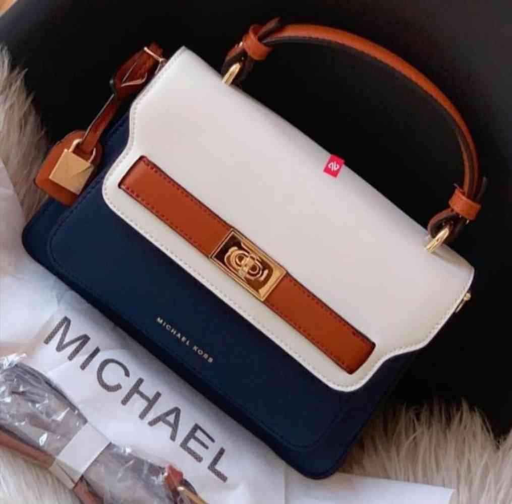 White/Blue Michael Kors Kelly White Top Handle Bag