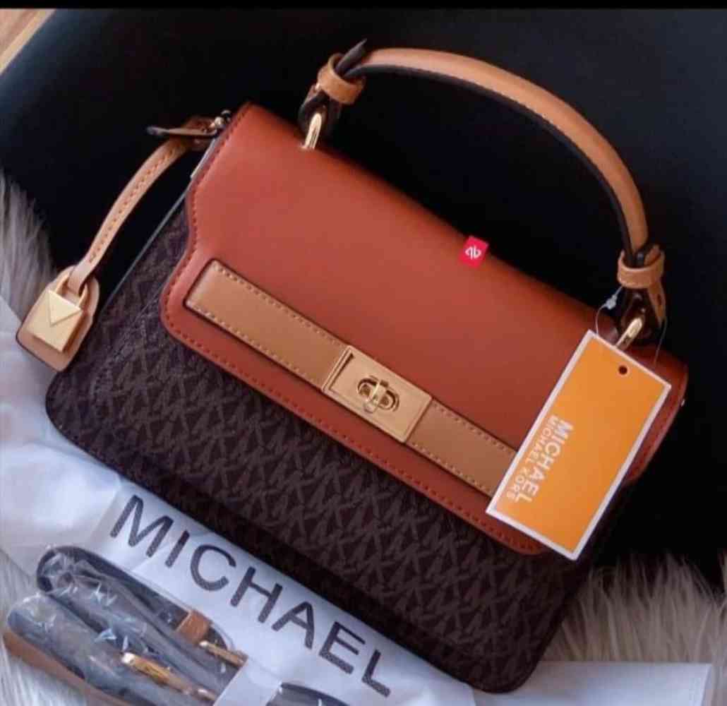 Brown Michael Kors Kelly White Top Handle Bag