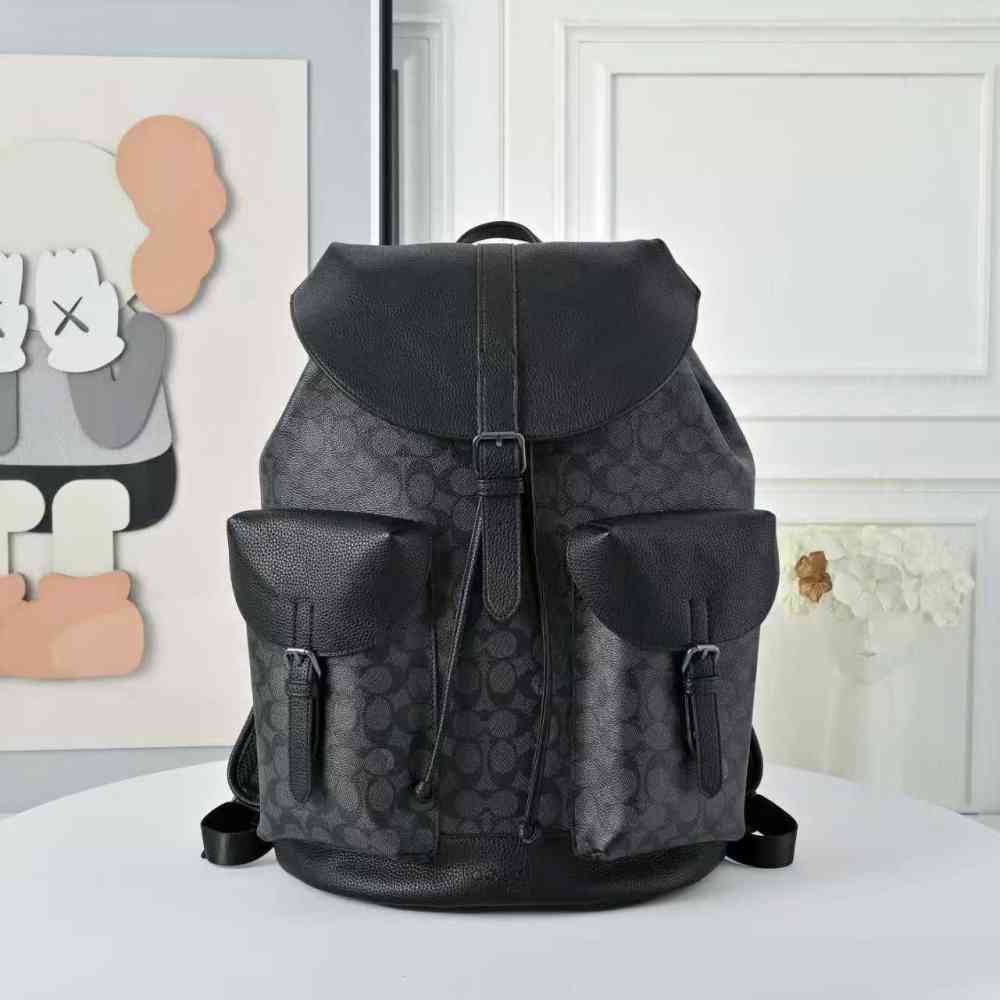 Coach Highend Black Leather Backpack-thumb-1