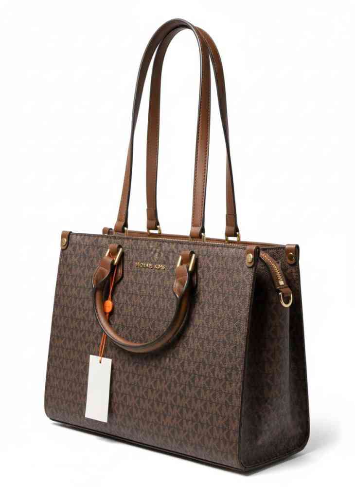 Dark Brown Michael Kors On The Go Series White Top Handle Bag