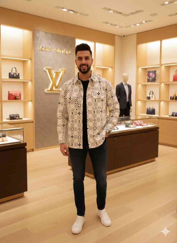 Louis Vuitton Monogram Cream Premium Cotton Shirt-thumb-3