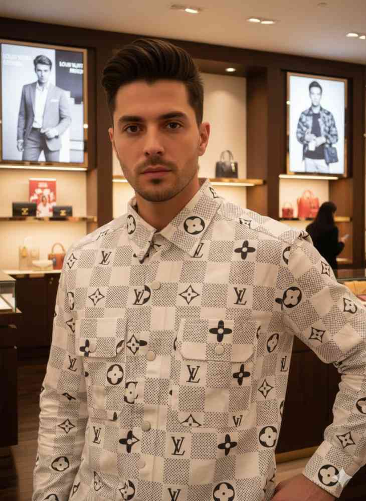 Louis Vuitton Monogram Cream Premium Cotton Shirt-thumb-1