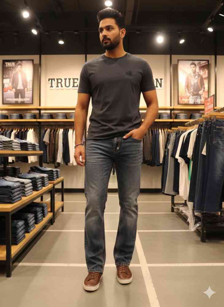 True Religion Light Blue Premium Quality Denim Jeans-thumb-2