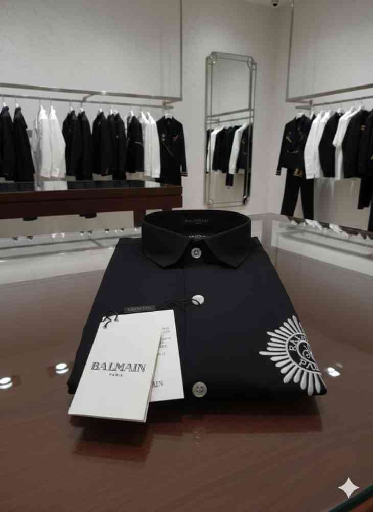 Balmain Embroidered Black Premium Cotton Shirt-thumb-2