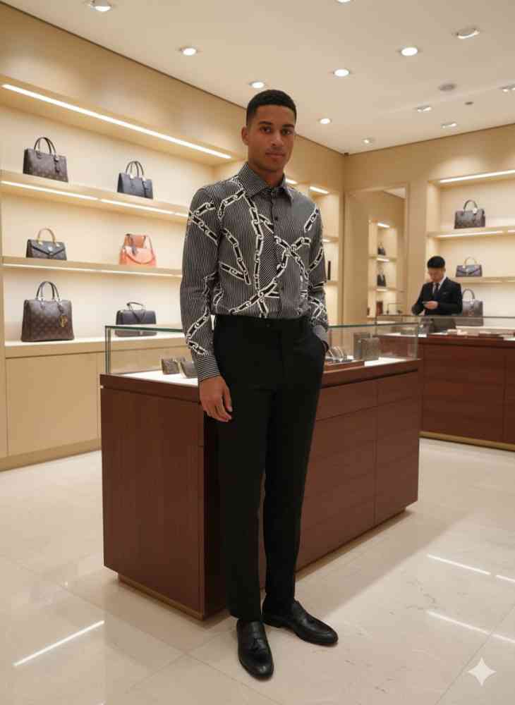 Louis Vuitton Monogram Black Premium Cotton Shirt-thumb-1