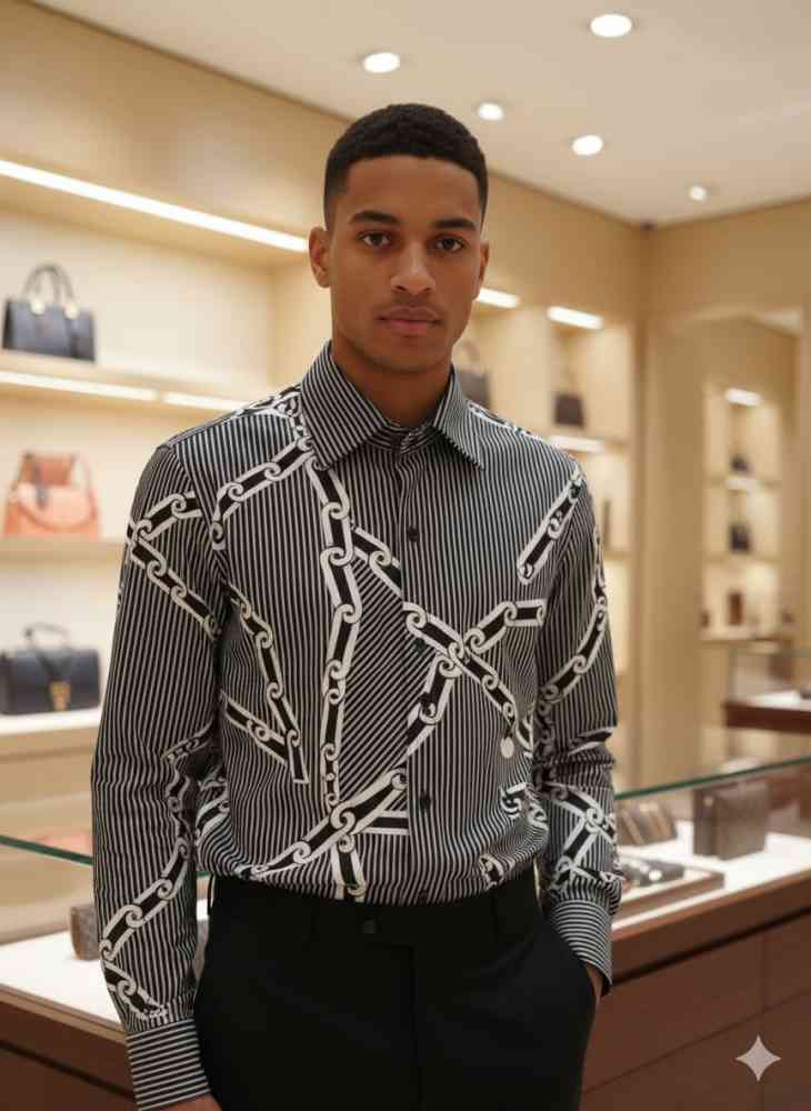 Louis Vuitton Monogram Black Premium Cotton Shirt-thumb-0