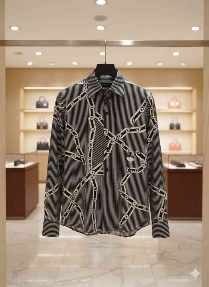 Louis Vuitton Monogram Black Premium Cotton Shirt-thumb-3