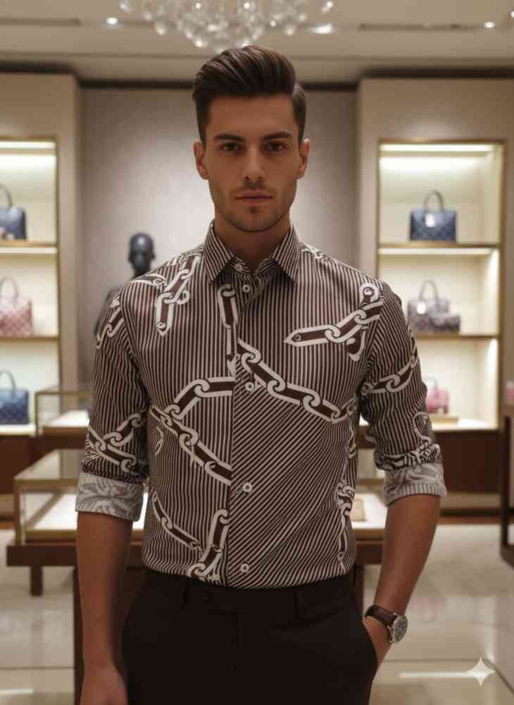 Louis Vuitton Monogram Brown Premium Cotton Shirt-thumb-1