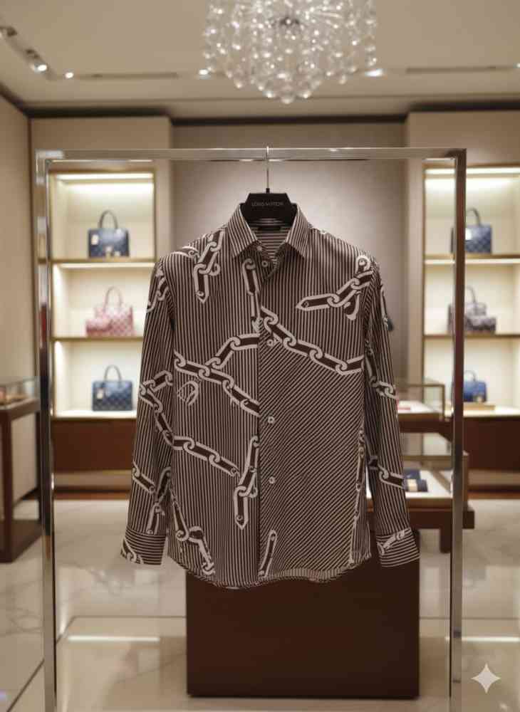 Louis Vuitton Monogram Brown Premium Cotton Shirt-thumb-2