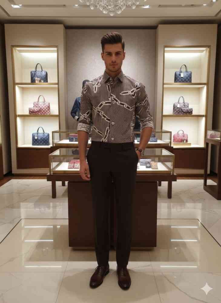 Louis Vuitton Monogram Brown Premium Cotton Shirt-thumb-0