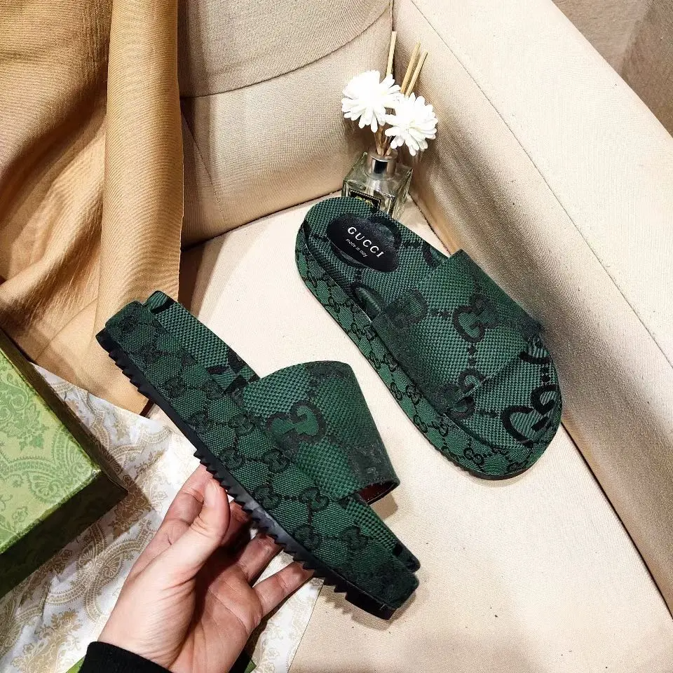 Gucci Angelina Green Platform Slide Sandals-thumb-0