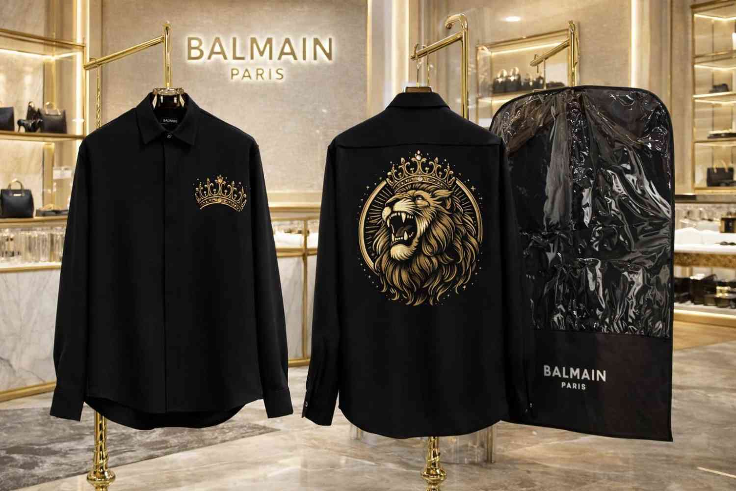 Balmain Embroidered Black Premium Cotton Shirt-thumb-3