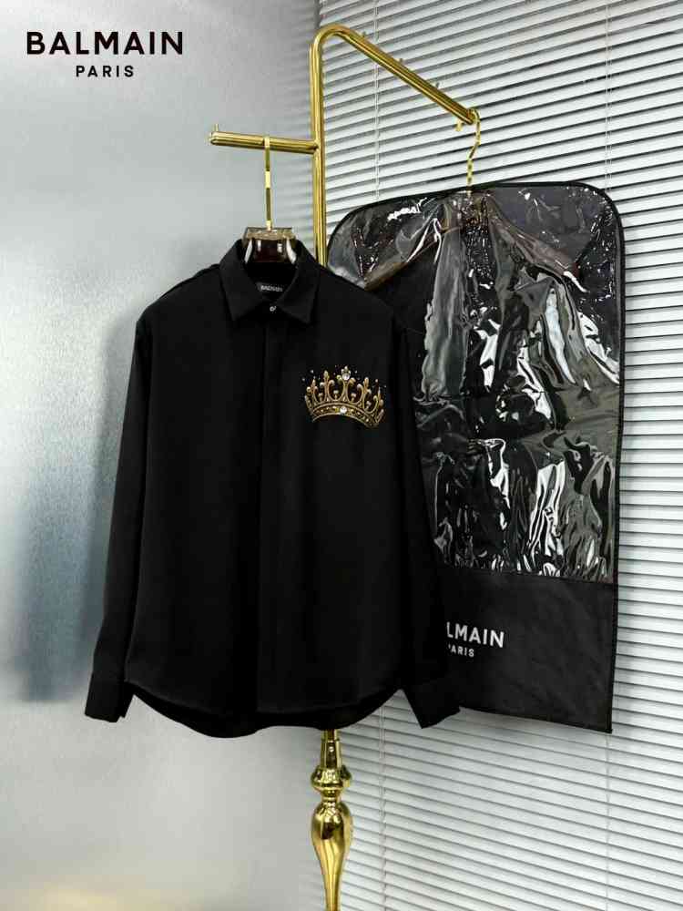 Balmain Embroidered Black Premium Cotton Shirt-thumb-0