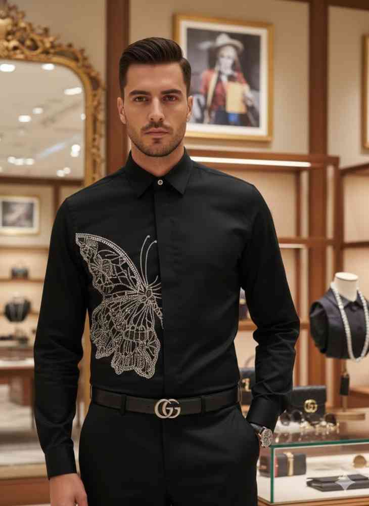 Black Gucci White Premium Quality Cotton Shirt