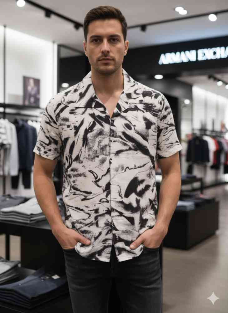 Armani Exchange Printed Premium Quality Short Sleeve Shirt-thumb-1