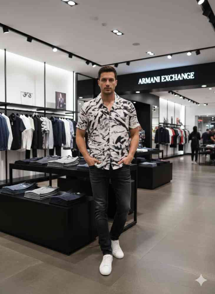 Armani Exchange Printed Premium Quality Short Sleeve Shirt-thumb-0