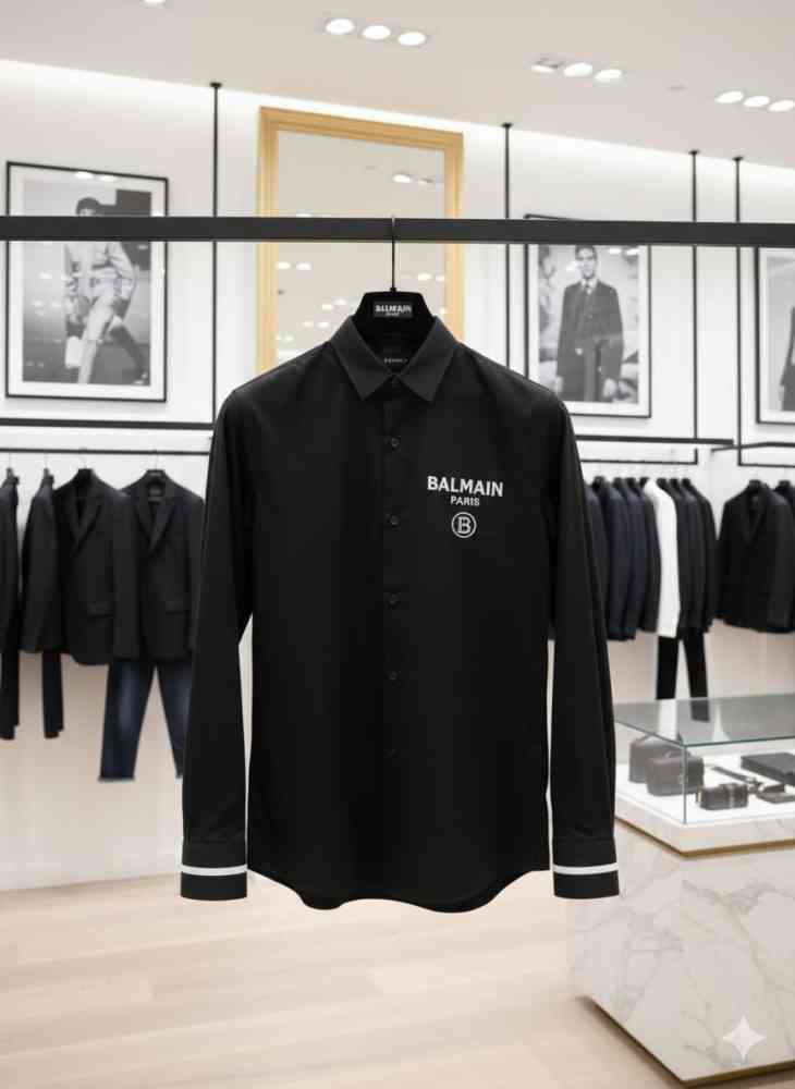 Balmain Embroidered Black Premium Cotton Shirt-1