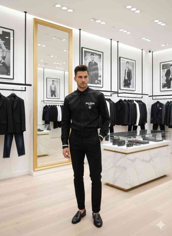 Balmain Embroidered Black Premium Cotton Shirt-3