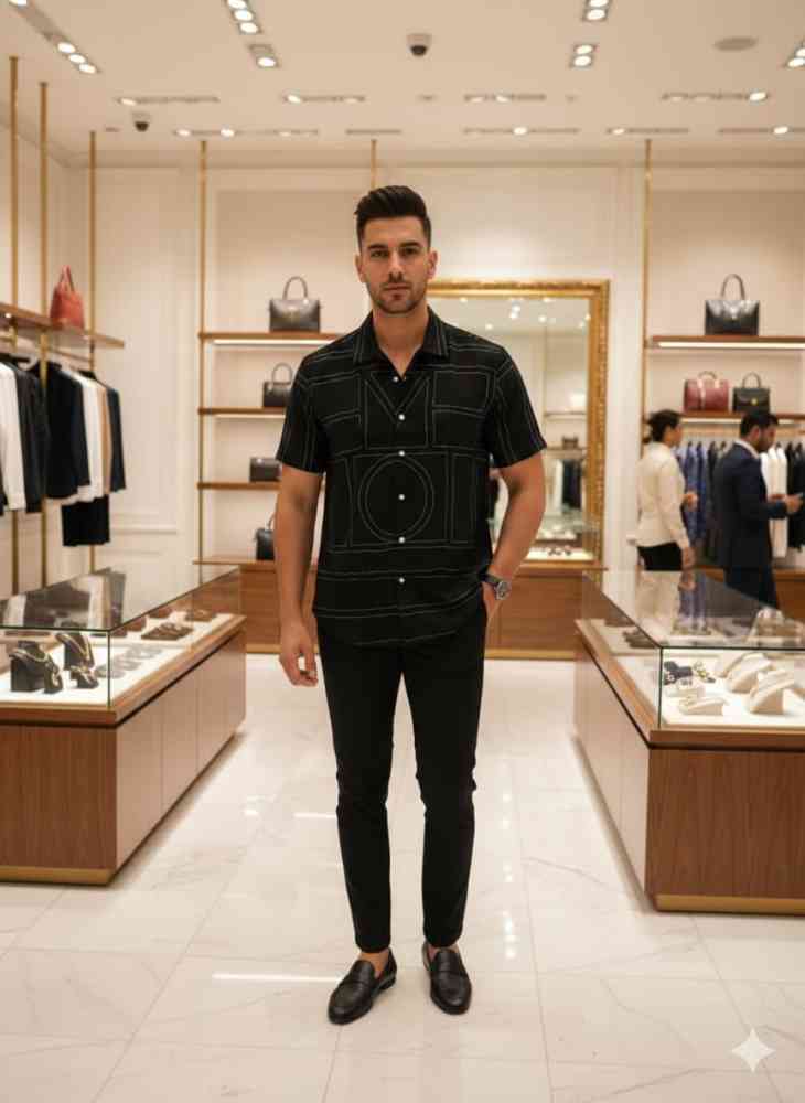 Black Gucci Printed Premium Quality Short Sleeve Shirt