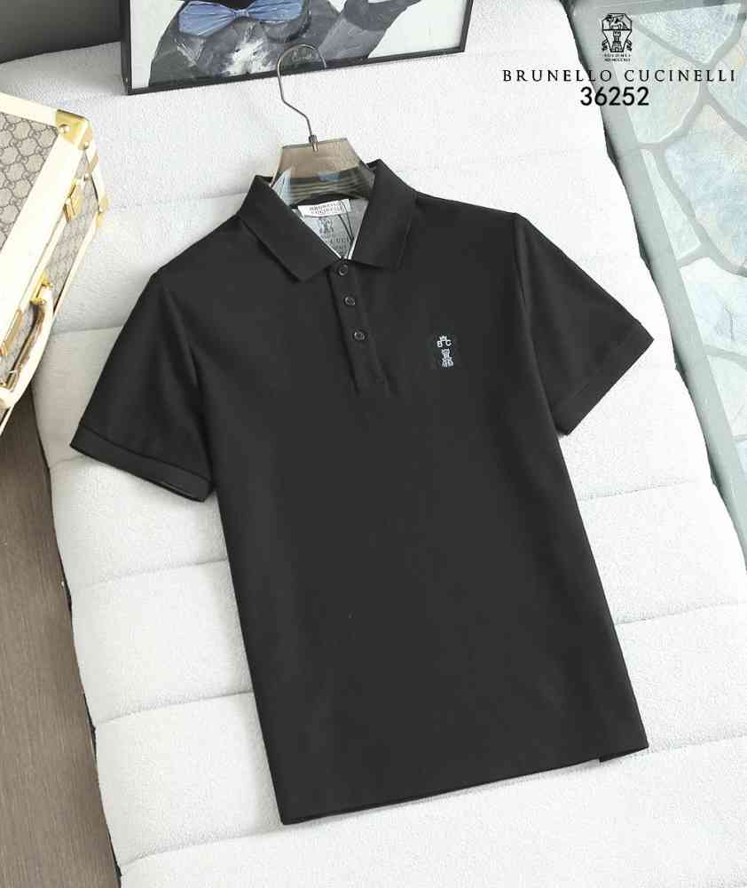 Brunello Cucinelli Black Embroidery Premium Polo T-shirt-thumb-0