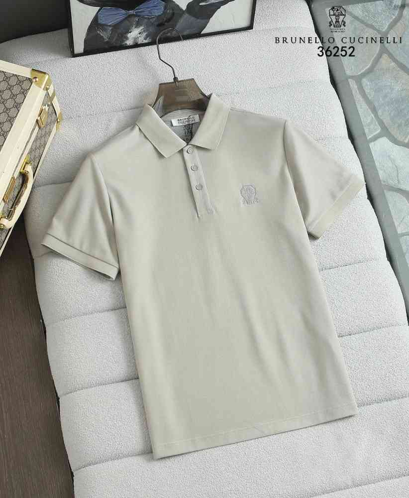 Brunello Cucinelli Grey Embroidery Premium Polo T-shirt-thumb-0
