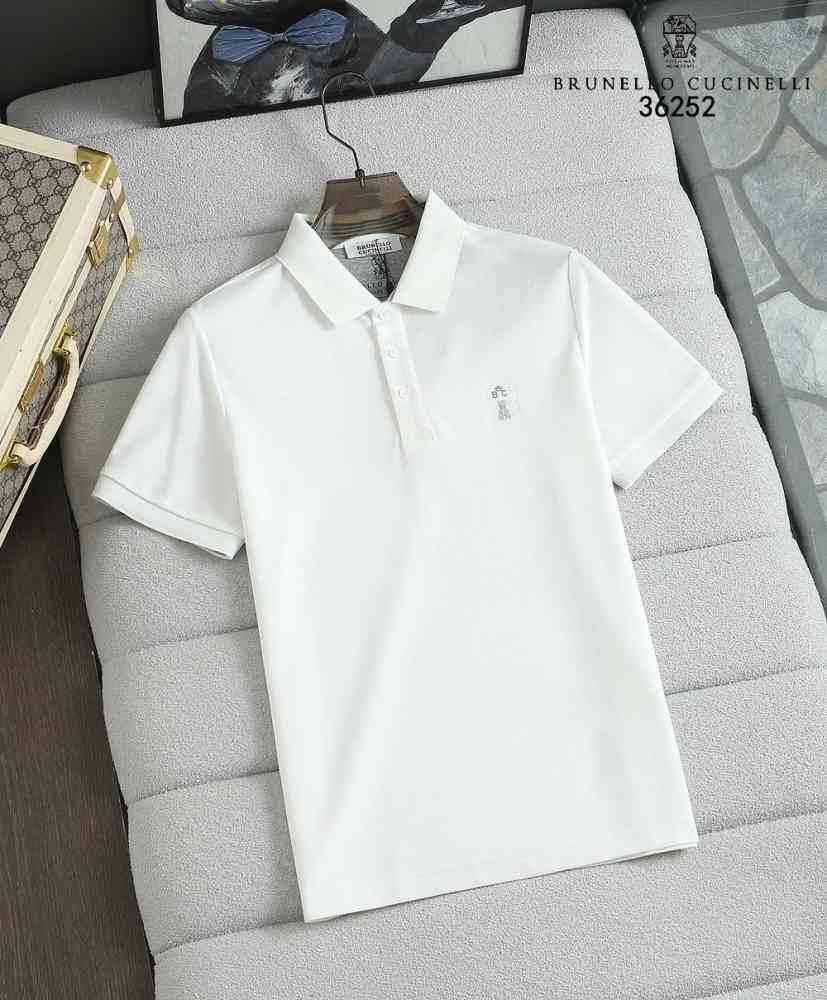 Brunello Cucinelli White Embroidery Premium Polo T-shirt-thumb-0