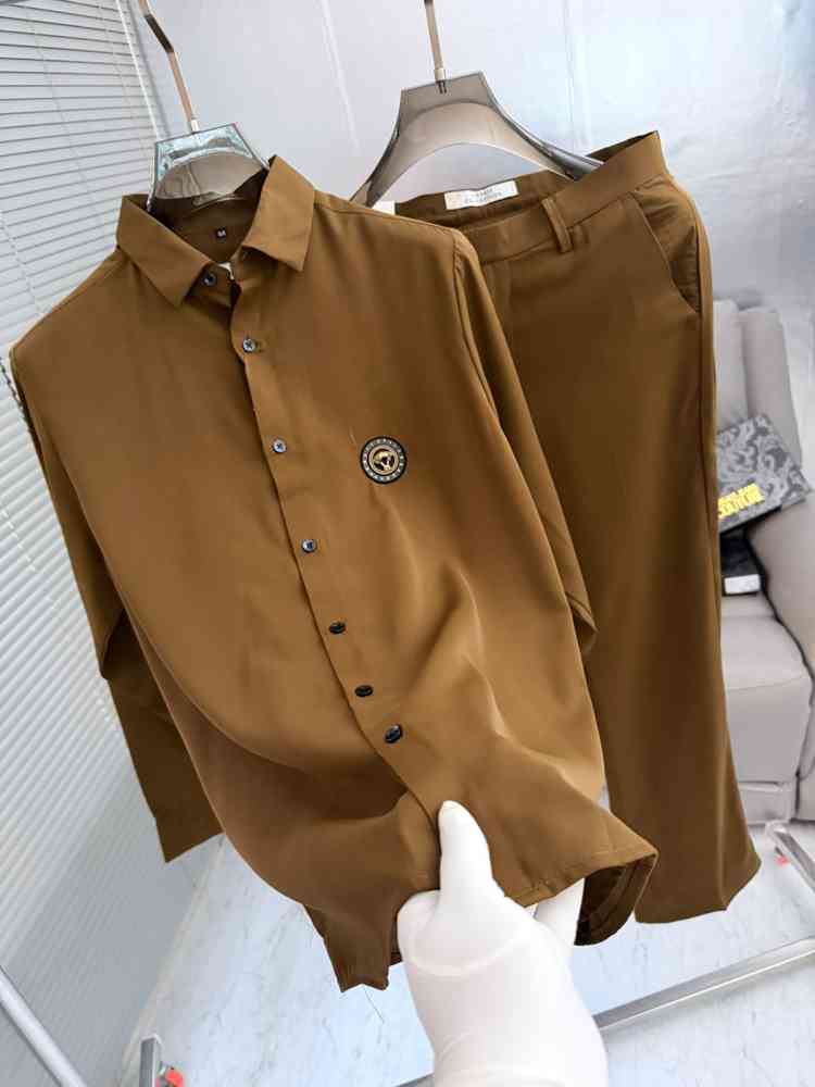 Versace Brown Premium Quality Shirt & Trouser Combo-thumb-1