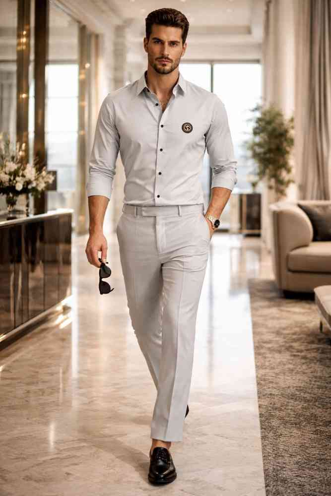 Versace White Premium Quality Shirt & Trouser Combo-thumb-2