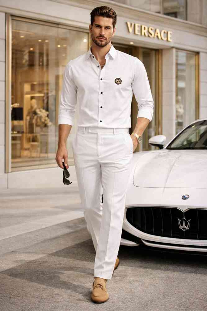 Versace White Premium Quality Shirt & Trouser Combo-thumb-0
