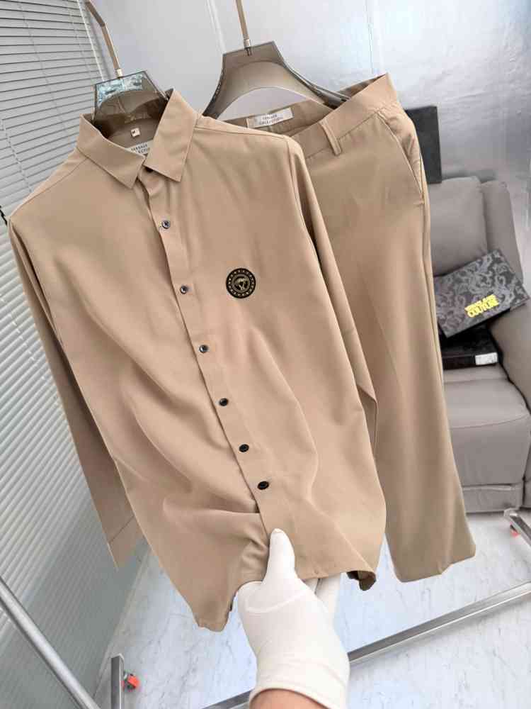 Versace Beige Premium Quality Shirt & Trouser Combo-thumb-1
