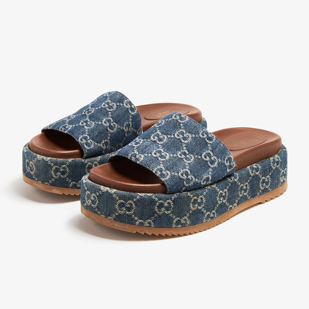 Gucci Angelina Blue Platform Slide Sandals-thumb-2