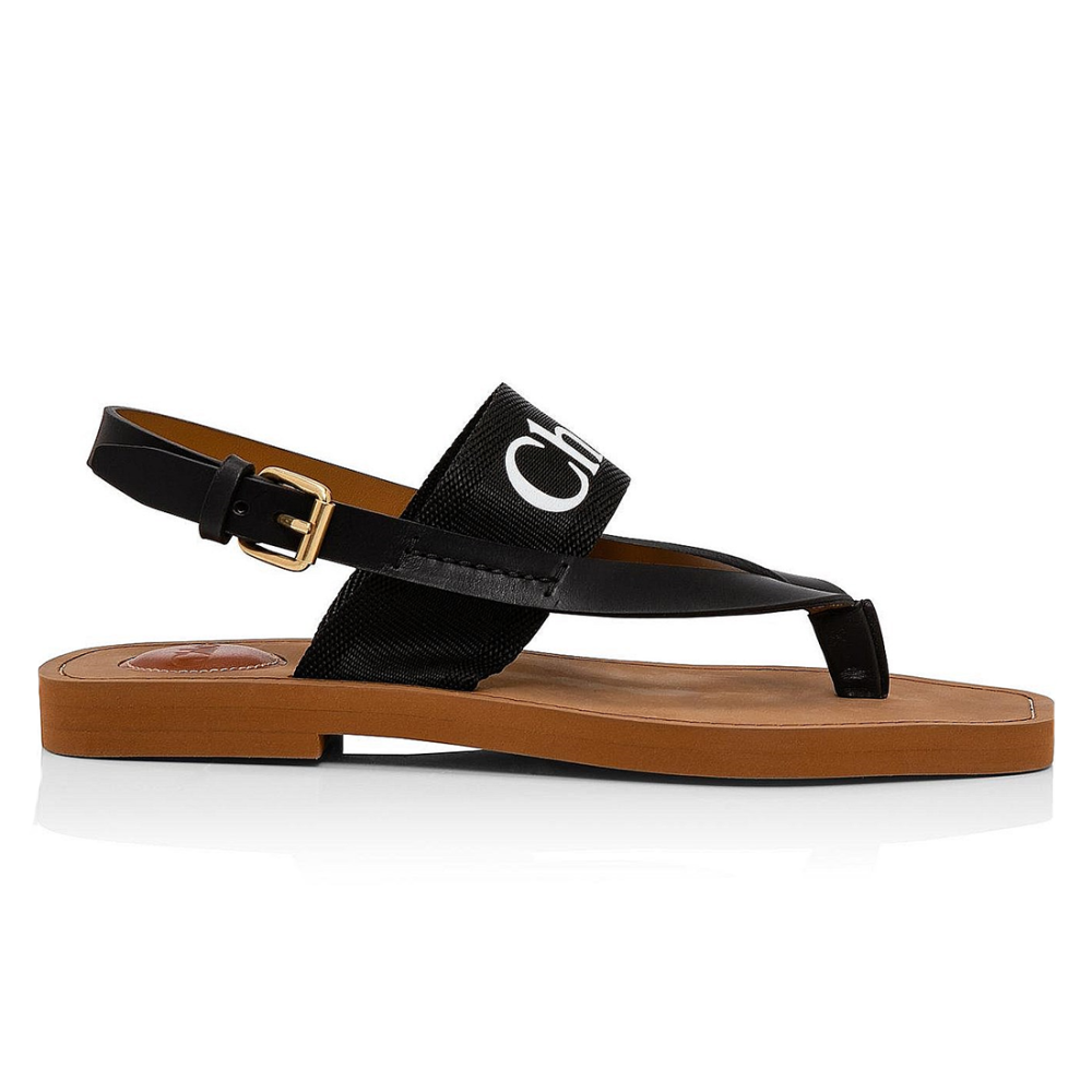 Black Chloe White Woody Canvas & Rubber Flat Sandal