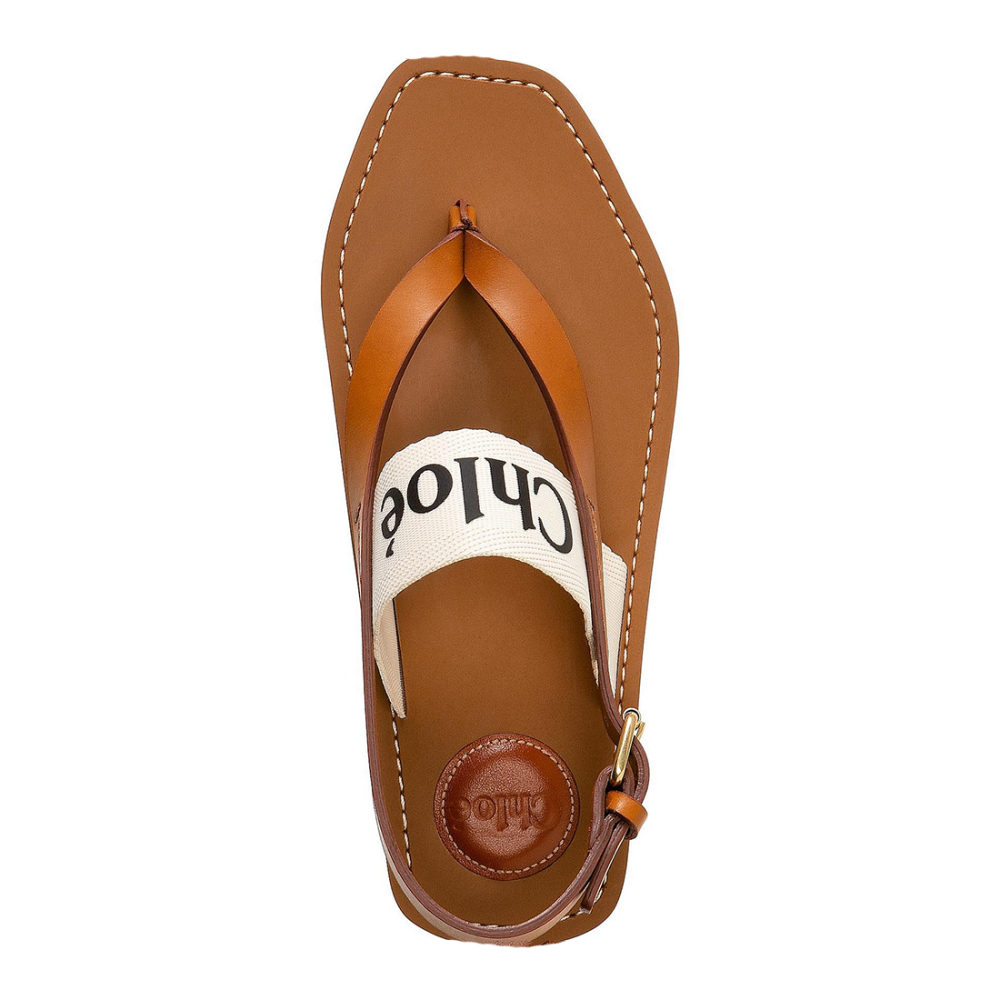 Chloe White Woody Canvas & Rubber Flat Sandal-thumb-3