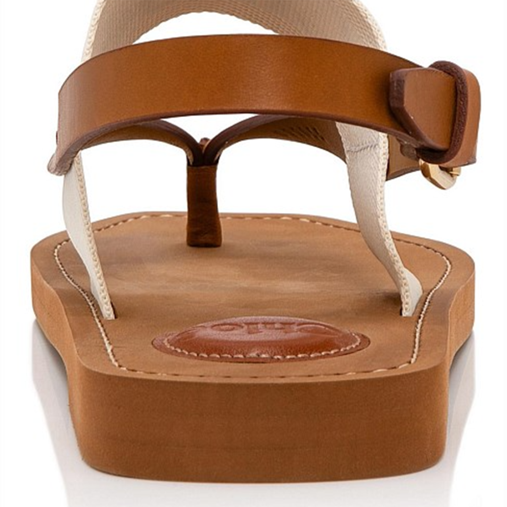 Chloe White Woody Canvas & Rubber Flat Sandal-thumb-5