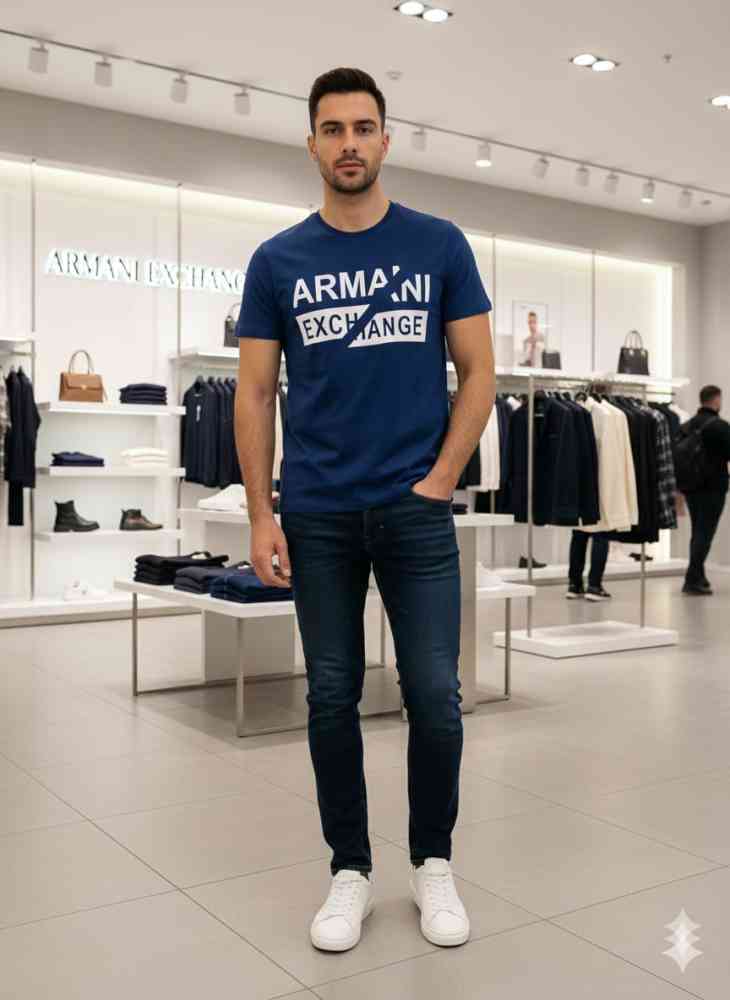 Armani Exchange Blue Premium Quality T-shirt-thumb-0