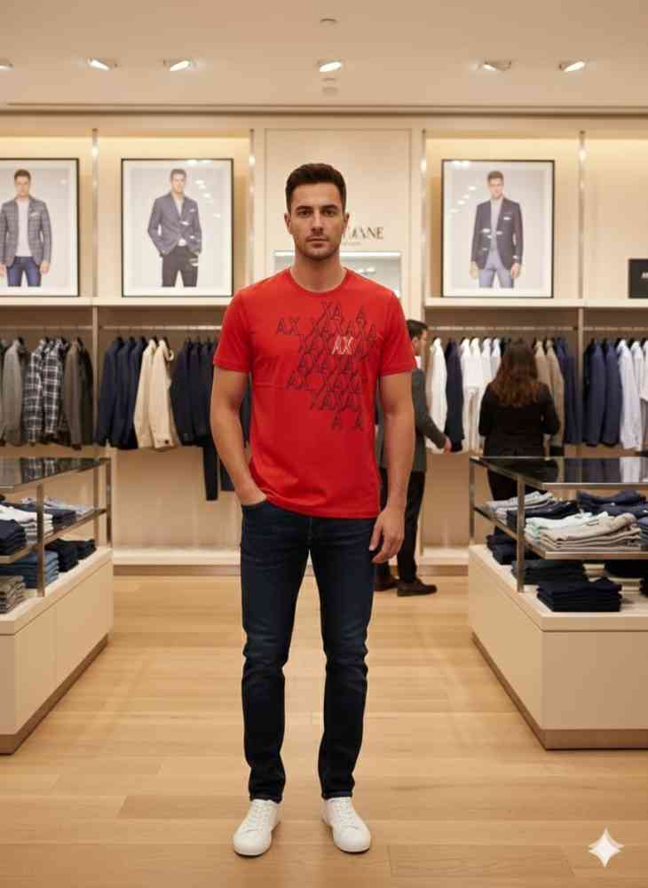 Armani Exchange Red Premium Quality T-shirt-thumb-1
