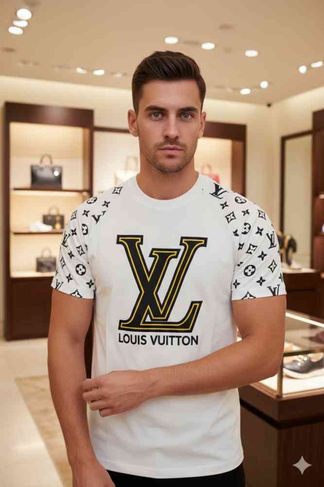 Louis Vuitton White Embroidery Logo Premium T-shirt-thumb-1