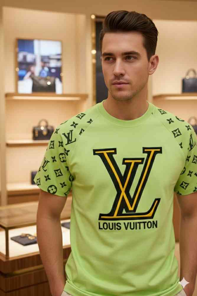 Louis Vuitton Green Embroidery Logo Premium T-shirt-thumb-1