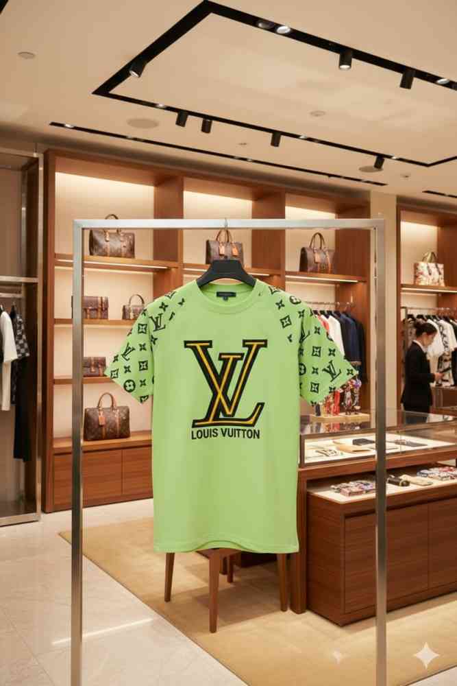 Louis Vuitton Green Embroidery Logo Premium T-shirt-thumb-3
