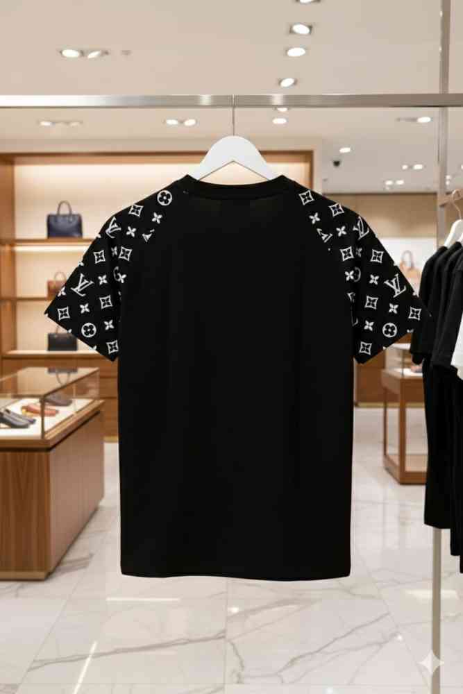 Louis Vuitton Black Embroidery Logo Premium T-shirt-thumb-3