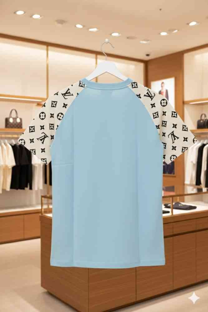 Louis Vuitton Sky Blue Embroidery Logo Premium T-shirt-thumb-3